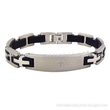 Stainless Steel Bracelets with Black Rubber, Healthy and Fashionable